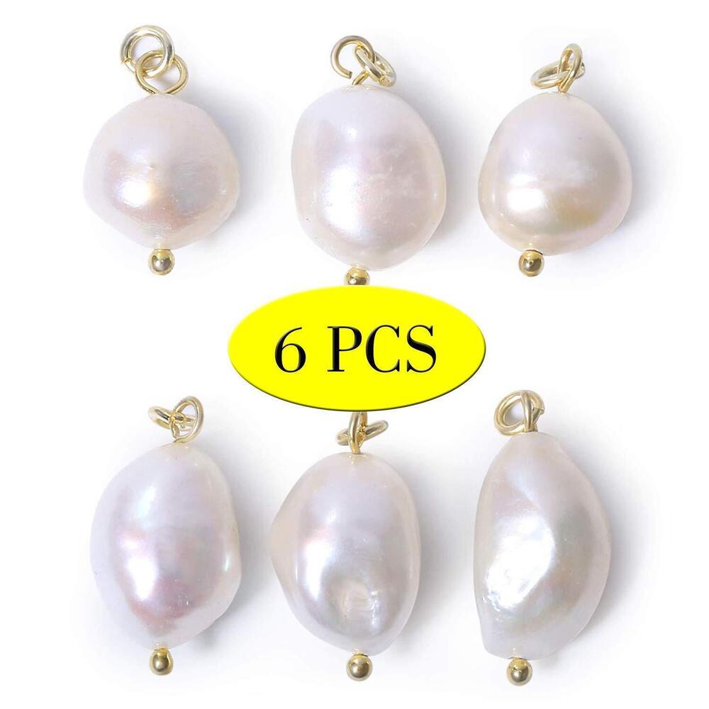 6938 Wholesale 6 PCS Baroque Pearl Charm White Freshwater Pearls Pendant